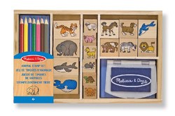 Melissa & Doug 木质印章套装：动物 - 16 印章，7 支彩色铅笔，印章本 *2件