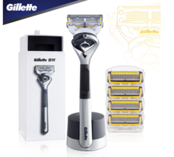 Gillette 吉列 引力盒套装 锋隐致护版（1刀架+5刀头+磁力底座+剃须啫喱170g）