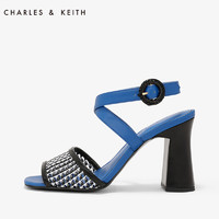 CHARLES＆KEITH凉鞋复古风交叉踝带粗跟女鞋CK1-60280124