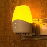 智能声控光控感应灯LED小夜灯插电床头灯(声光控罗甸灯黄+白光)