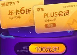 黄金VIP年卡+京东PLUS会员106元