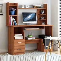 DCLife书架台式电脑桌学生寝室双层书架木质办公桌 (C款120cm浅胡桃升级款)