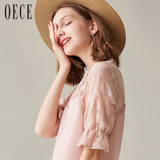 OECE 女初恋蕾丝吊带假两件气质蕾丝连衣裙 182FS281粉色 S (粉色、S)