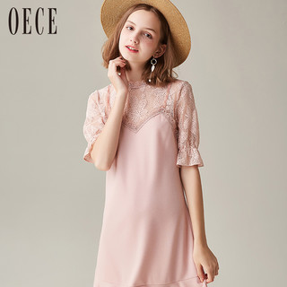 OECE 女初恋蕾丝吊带假两件气质蕾丝连衣裙 182FS281粉色 S (粉色、S)