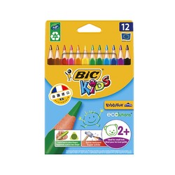 BIC Kids 比克儿童Evolution环保无木粗杆彩色铅笔（12色）进口文具儿童绘画彩色多色铅笔 *5件