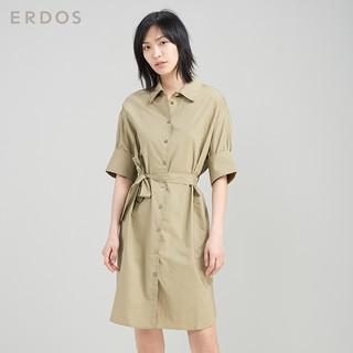 ERDOS 鄂尔多斯 女纸棉时装系列纯色纯棉短袖衬衫连衣裙女E275I3010 藏蓝色 160 (藏蓝色、160)