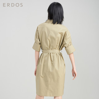 ERDOS 鄂尔多斯 女纸棉时装系列纯色纯棉短袖衬衫连衣裙女E275I3010 藏蓝色 160 (藏蓝色、160)