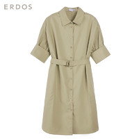 ERDOS 鄂尔多斯 女纸棉时装系列纯色纯棉短袖衬衫连衣裙女E275I3010 藏蓝色 160 (藏蓝色、160)