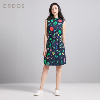 ERDOS 鄂尔多斯 女花草芭蕾系列印花无袖纯棉腰带连衣裙 E285I3002