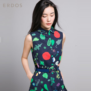 ERDOS 鄂尔多斯 女花草芭蕾系列印花无袖纯棉腰带连衣裙 E285I3002