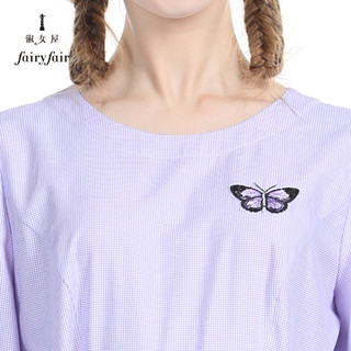 Fairyfair 淑女屋 女圆领高腰中袖紫色格纹A字裙 FSAGJI5301紫白格 M (紫白格、M)