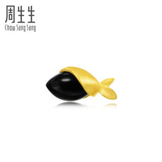 Chow Sang Sang 周生生 90320E 金鱼黑玉髓单边耳钉 (黄金色、0.6*1.2cm、0.6g)