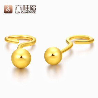 六桂福 LUK KWAI FOOK 黄金珍珠耳钉 3D硬金999足金圆球光珠耳环光面 CE0237