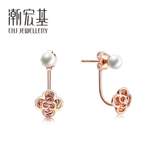 潮宏基 CHJ JEWELLERY 山茶花 珍珠18K金彩金耳钉 E5K33700054