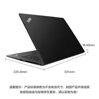 联想 ThinkPad T480S 轻薄笔记本电脑 (黑色、14.0英寸、i7-8550u、512GB SSD、16G、2G独显、1920×1080)