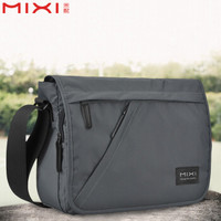 米熙mixi单肩包男运动休闲斜挎包男时尚多功能包盖双扣男士斜挎包书包男潮布包蓝色14英寸M5177