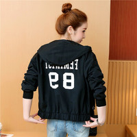 HMDIME 棒球服女休闲小外套2019春秋新款 学生百搭印花字母短款夹克衫 ZQSS6128 黑色 S