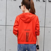 丽乔 2019春夏新款女装新品短外套女宽松秋季夹克bf原宿棒球服连帽上衣潮 zx1666-8102 桔红 M