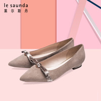莱尔斯丹 le saunda 单鞋女 时尚休闲尖头蝴蝶结套脚粗跟低跟 LS 9T10327 灰色 37