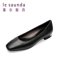 莱尔斯丹 le saunda 时尚优雅通勤OL职业方头套脚粗跟低跟女单鞋 LS 9T25022 黑色 36