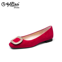 金利来（goldlion）女士低跟浅口方头金属装饰平底单鞋8137005800-红色-39码