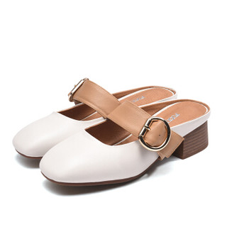 富贵鸟（FUGUINIAO）女单鞋休闲浅口低跟头层牛皮懒人时尚K99D531C 白色 36