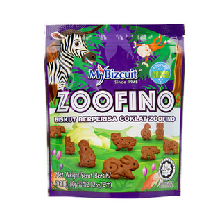 马来西亚进口 麦比客（MYBIZCUIT）巧克力味动物形饼干 儿童零食休闲食品 80g
