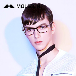 陌森(Molsion)眼镜2018年新款眼镜框方形男士近视眼镜MJ5021B11砂黑色