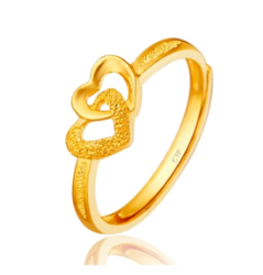 周大福珠宝心相印足金黄金戒指女款计价F152998送礼精品