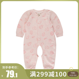 Labi Baby 拉比 趣味早餐  婴儿开裆连体衣 (玫红色、66码/参考身高60-68cm)