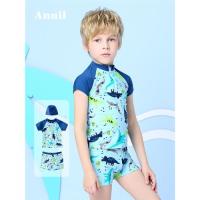 安奈儿童装男童分体泳衣套装夏季新款防晒泳裤泳帽EB827203