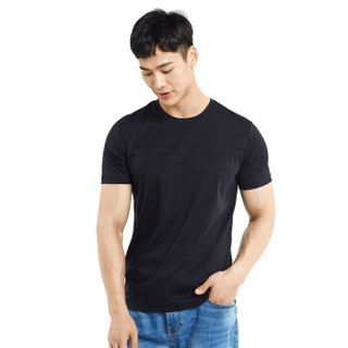 京造 男士高支高密长绒棉纯色圆领短袖T恤 黑色 XL