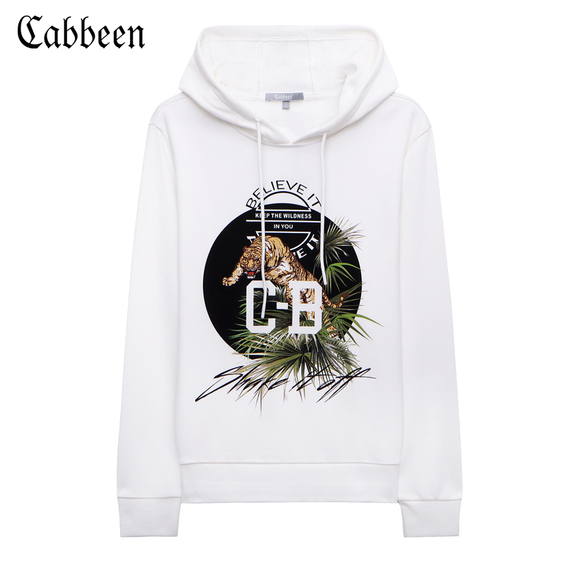 CABBEEN 卡宾 男带帽卫衣潮男动植物印连帽长袖T恤3181164502 白色 54/185/XXL