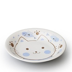 日本进口美浓烧陶瓷餐具卡通碗碟盘(蓝猫6.5英寸深盘)