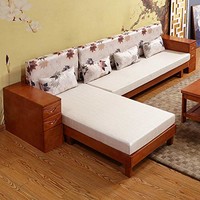 鹿枫 现代中式系列实木沙发带抽屉扶手四人位+贵妃位组合全实木沙发