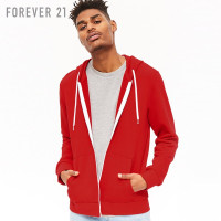 Forever21 男装卫衣运动休闲纯色棉质毛圈布拉链连帽卫衣