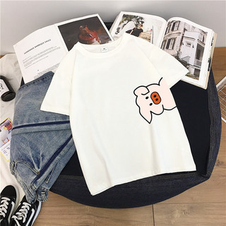 OMI 欧米 夏季纯棉卡通印花圆领短袖T恤 (白色、L)