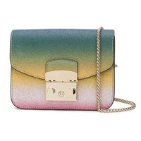 FURLA 芙拉 Metropolis Arcobaleno系列 女士渐变色翻盖链条小方包 迷你