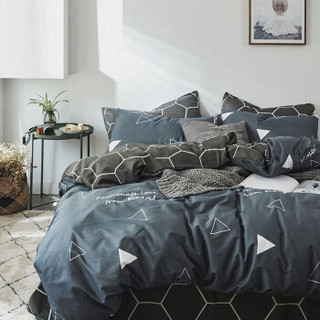 南极人（NanJiren) 全棉高支床品套件 双人几何图形四件套床单被罩 1.5米/1.8米床 被套200*230cm 欧宸