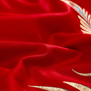 恒源祥 全棉提花大红色结婚四件套 1.8/2.0米床 被套220*240 婚庆套件 吉祥