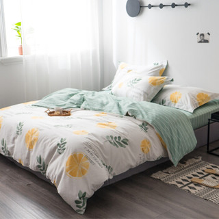 佳佰 四件套 床上用品 被套床单枕套 纯棉小清新 香橙满园 适用1.8/2.0米双人床（220*240）