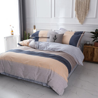 佳佰 四件套 床上用品 被套床单枕套 纯棉磨毛简约条纹 巴克莱顿 适用1.5米双人床（200*230）