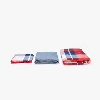海澜优选 全棉精梳水洗棉家纺床单四件套 双人床斜纹简约格子被罩套件 1.5米床 红蓝格纹