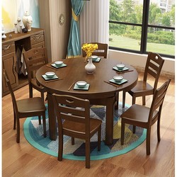 Qushang 曲尚 中式实木餐桌椅组合808 （1.38m 一桌六椅）