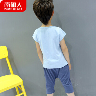 南极人（Nanjiren）男童套装夏季新款短袖T恤短裤2件休闲套蓝色150