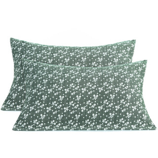 三利 纯棉提花纱布枕巾2条装 AB版正反两用 50×75cm 碎花元素-墨绿色