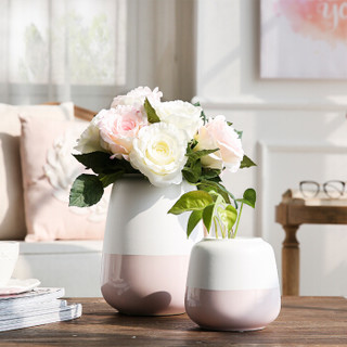 米子家居 安娜简约落地花瓶客厅摆件家居装饰品 粉白色陶瓷pink花瓶/H21小号