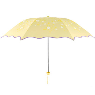 天堂伞 遇水现花黑胶三折超轻太阳伞晴雨伞33257E米黄色