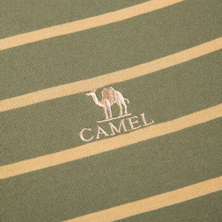 骆驼（CAMEL）男装 翻领绣标商务休闲条纹POLO短袖T恤 X7B024130 军绿 L