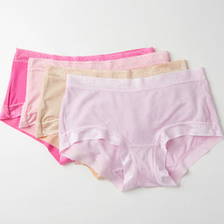 莫代尔 女式内裤蕾丝纯色莫代尔三角裤4条  玫红+杏色+粉色+浅紫  礼盒装   L(165/90)